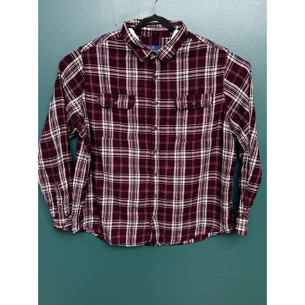 George Red Plaid Pattern Long Sleeve Flannel Shirt Button Down Size 2XLT